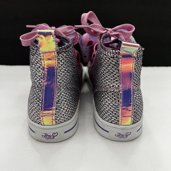 JoJo Siwa Purple Iridescent Mermaid Bow Lace Up Shoes High Top Sneakers Girl 2 - Picture 4 of 12